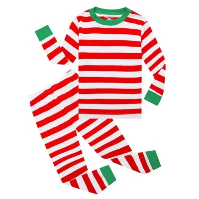 Striped Boys Girls 2 Piece Christmas Pajamas Set 100% Cotton Pjs - Image 2