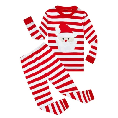 Striped Boys Girls 2 Piece Christmas Pajamas Set 100% Cotton Pjs