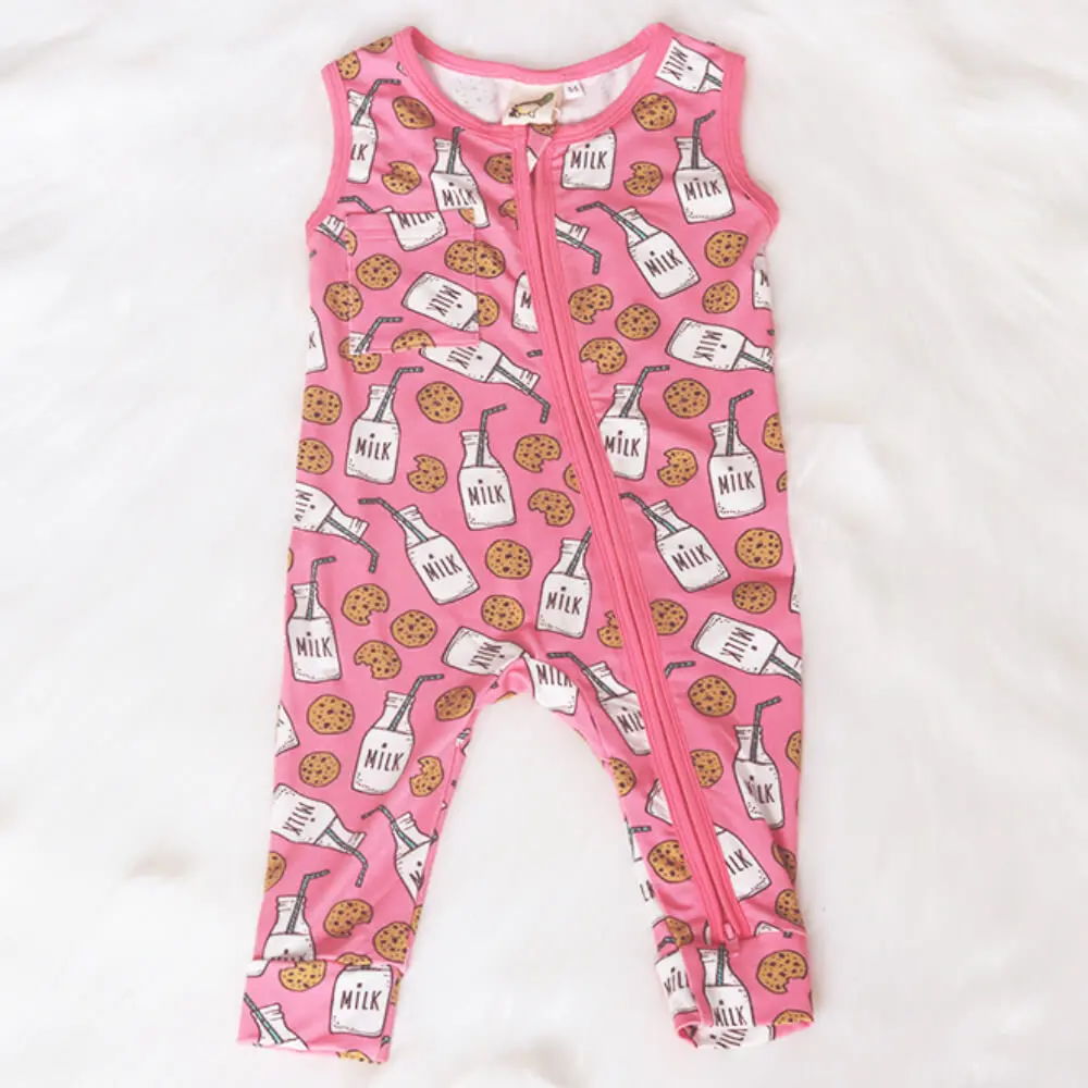 1531815632266518529-19 Bulk Baby 100% Organic Cotton One-Piece Romper sleeveless Zip Front Pajamas - Image 1