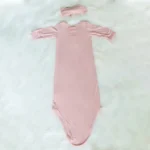 Pink Gown Knotted Newborn with Headband baby girl