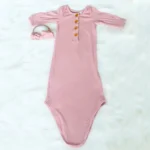 Newborn Baby Sleeper Gown Knotted Gown Baby Girl Pajamas with headband - Image 2