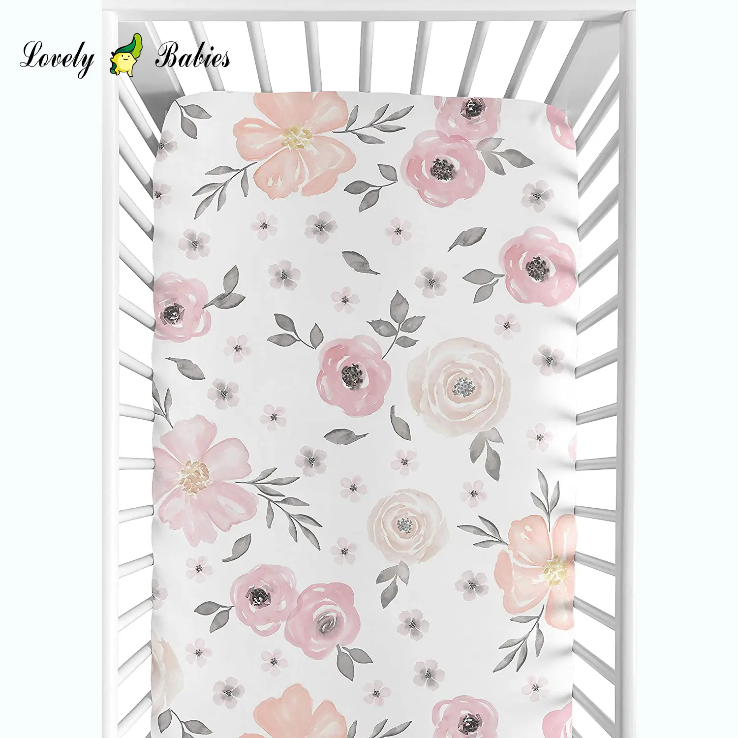 1557332547088818178-3 Custom Baby muslin Floral print crib sheet bamboo fitted baby crib sheets - Image 1
