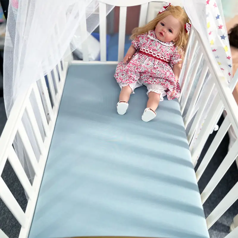 1558038968192671745-7 100% Organic Cotton Fitted Sheet Solid Color Muslin Crib Sheet - Image 1