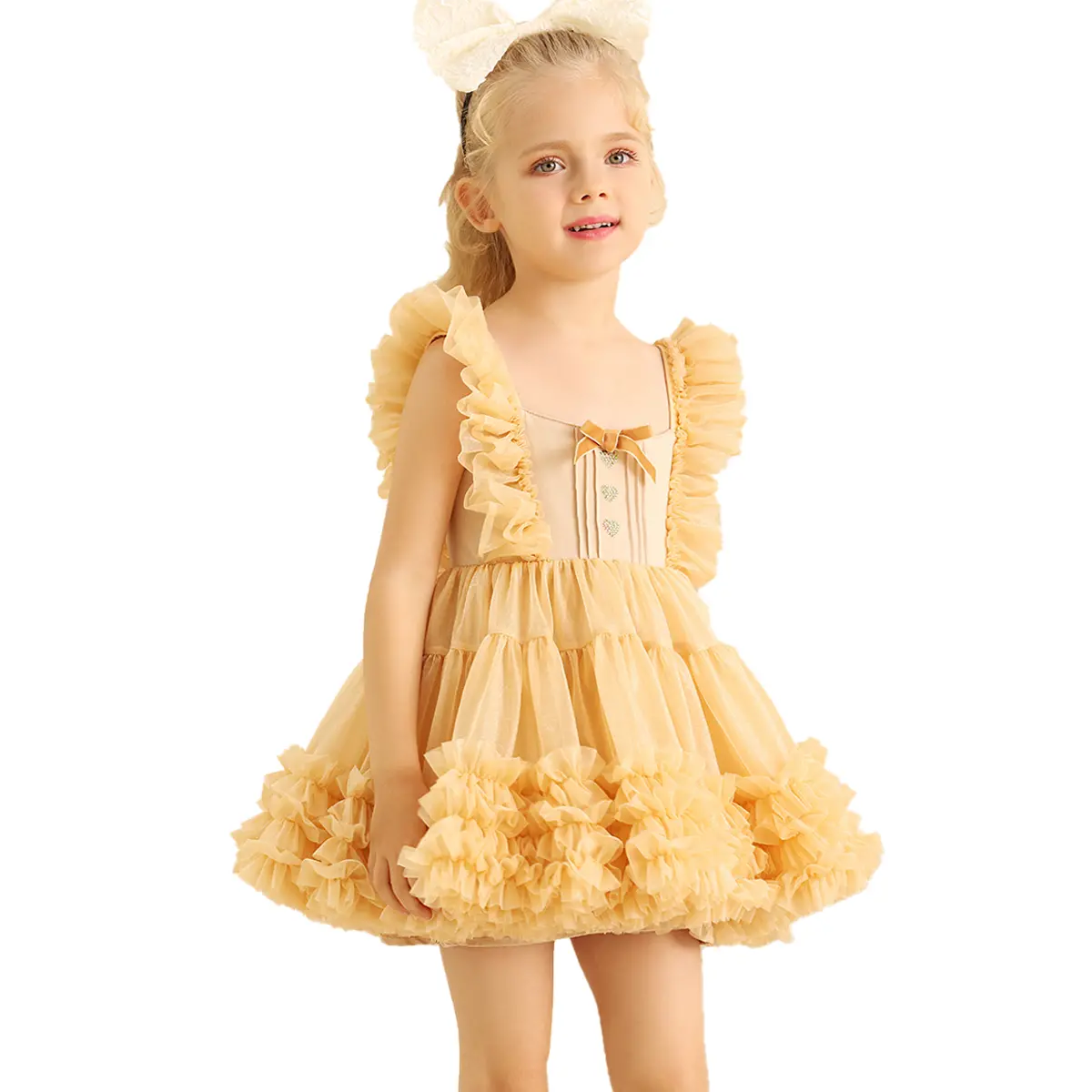 OEM ODM Yellow toddler girls party weddings kids dresses -Lovelybabies