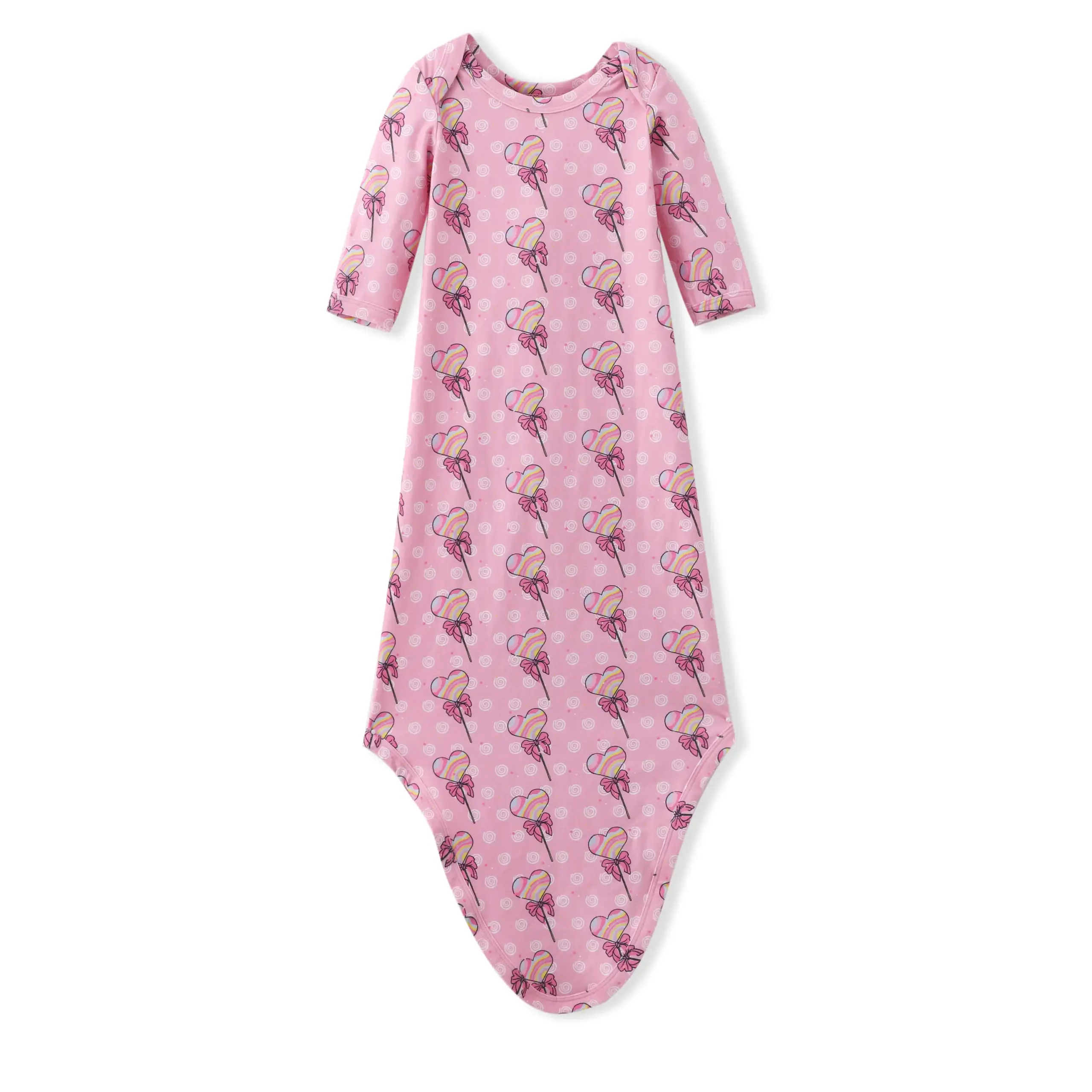 1691734876139597826-2 Design Newborn Girl Cotton Print Knotted Gowns Wholesale - Image 1