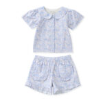 Small Purple Floral Peter Pan Collar Top & Shorts Set for Girls