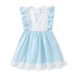 Striped Eyelet Lace Trim Sleeveless Dress for Girls