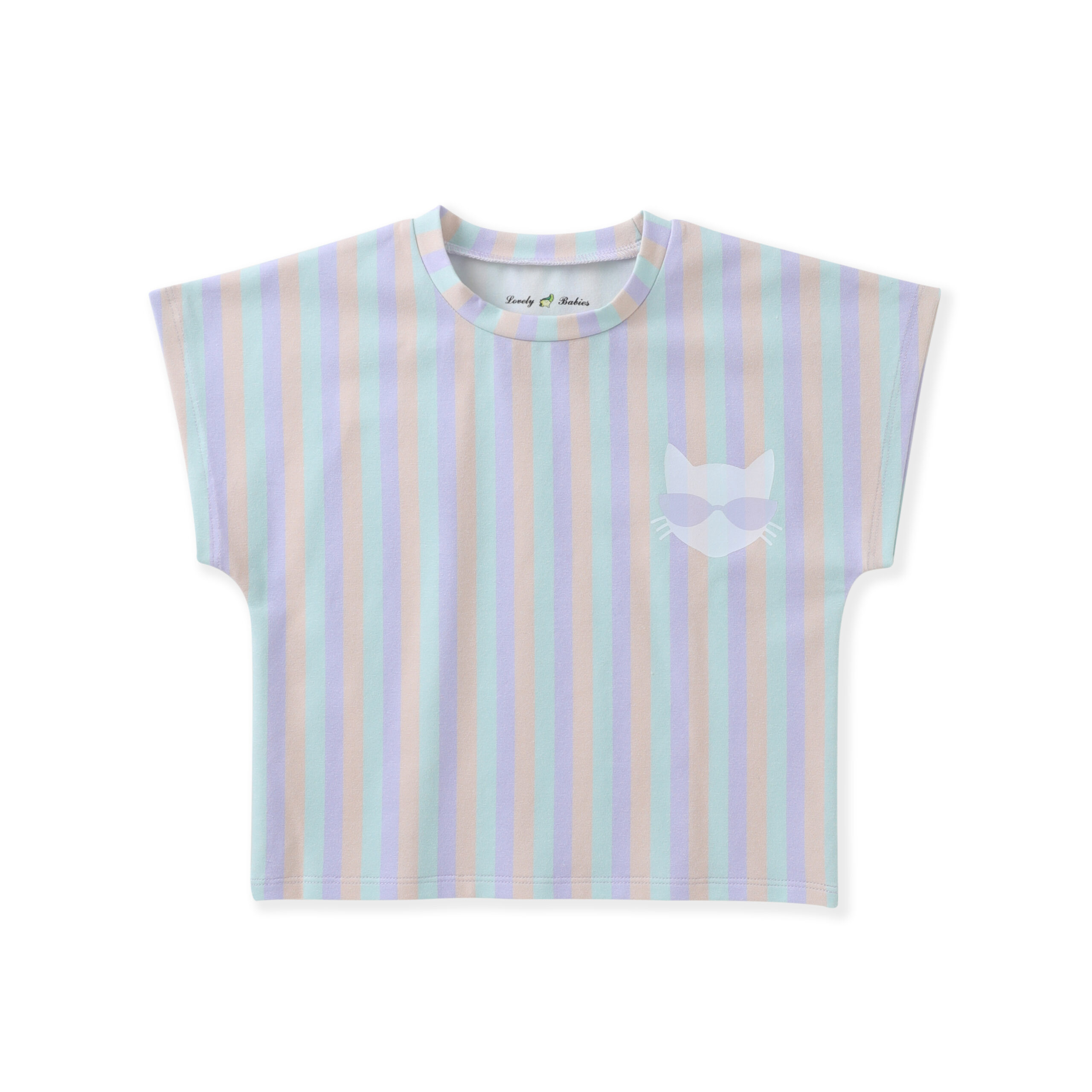 371A7877 Pastel Stripe Cat Graphic Relaxed-Fit Tee - Image 1