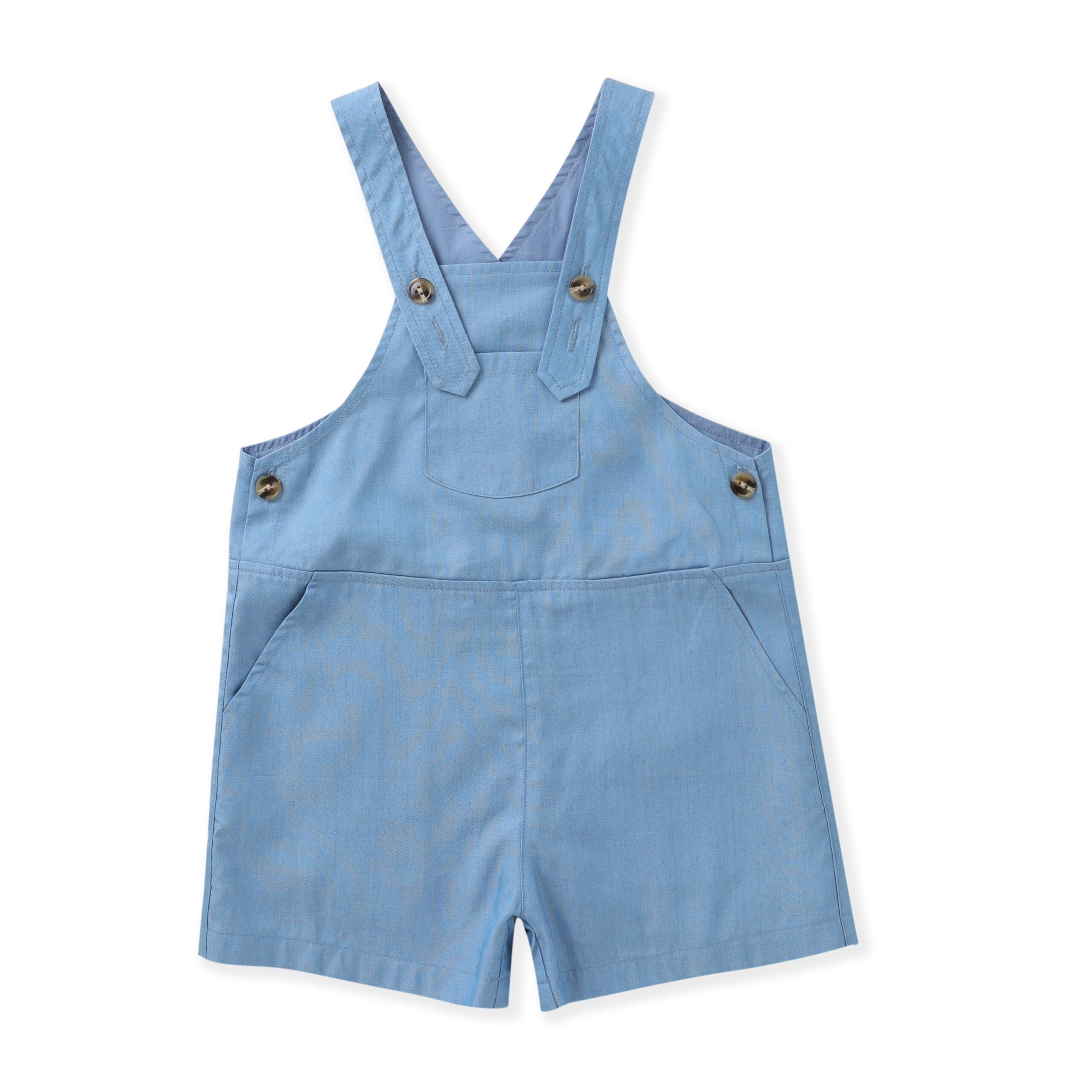 371A7885 Premium 100% Tencel Silky-Soft Light Blue Short Overalls with Adjustable Straps & Pockets - Image 1